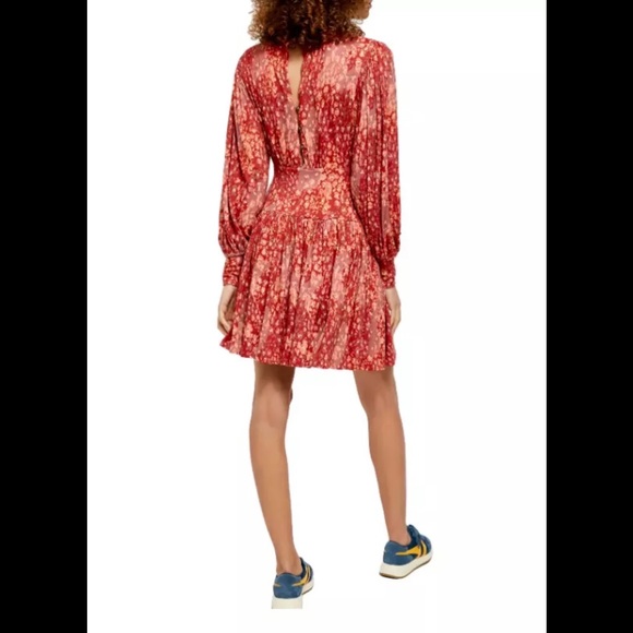 Free People Heartsbeat Mini Dress in Red ditsy floral rust combo size L NWT New - Picture 5 of 16